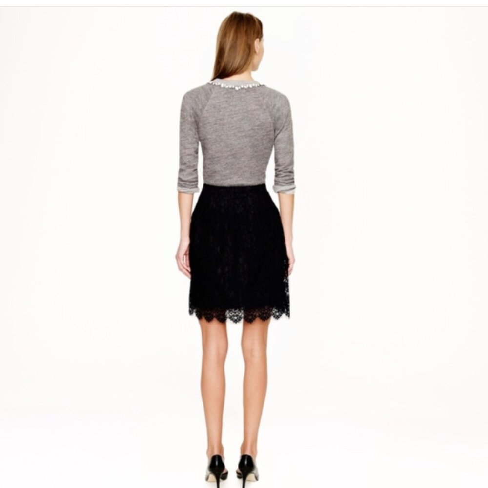 J. Crew Navy Lace Scalloped Hem Fully Lined Side Zip Feminine Mini Skirt Size 6‎ - Picture 4 of 9
